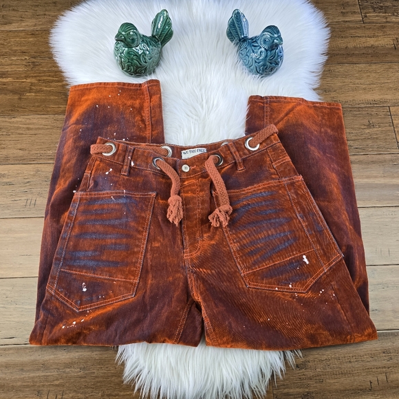 We The Free 🦄 Flocked Moxie Low Slung Barrel Jeans Orange 26 🦄 - Picture 12 of 14